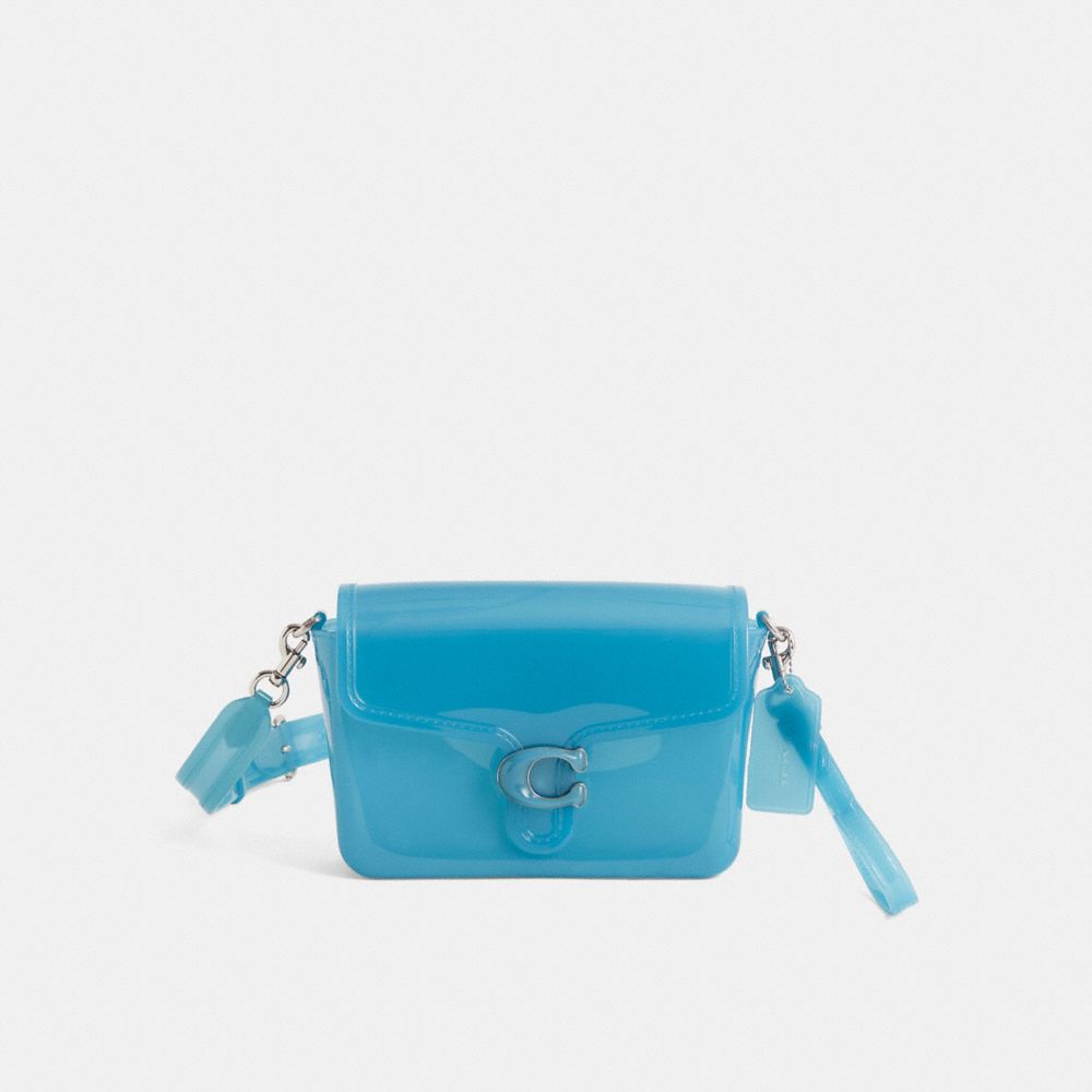 COACH®,Restored Jelly Tabby Bag,Crossbody,PVC,Logo,Embellished,Metal,Glitter,Silver Metal,Party,,Front View