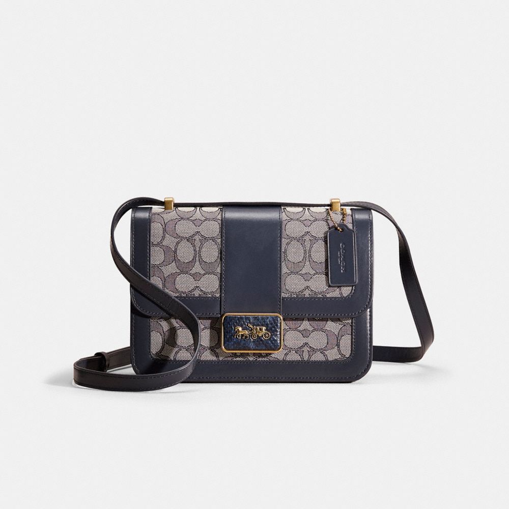 Coach Restored Alie Shoulder Bag In Signature Jacquard With Snakeskin Detail In Brass/navy Midnight Navy