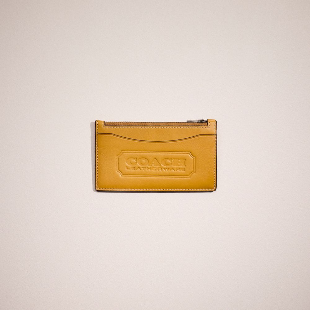 COACH®,Restored Zip Card Case With Coach Badge,Yellow,Front View