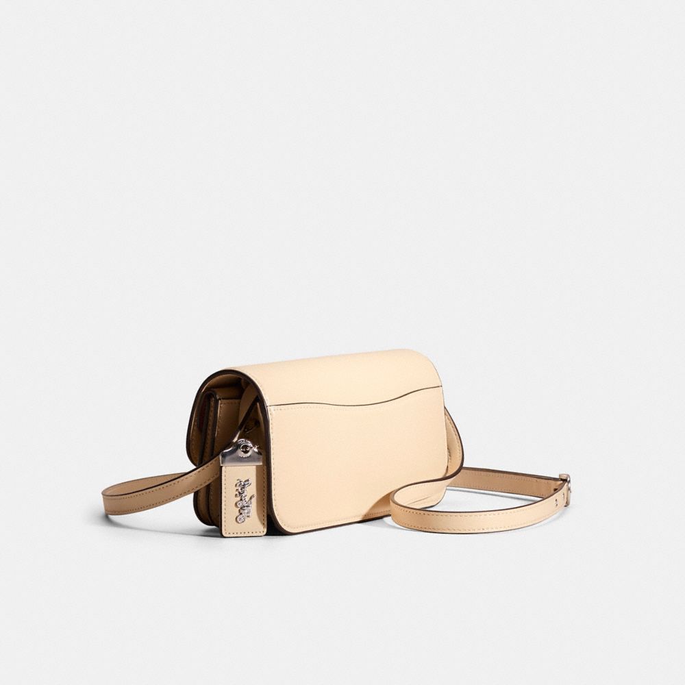 COACH®,Restored Idol Bag 23,Crossbody,Metal,Logo,Pen Holder,Gusset,Silver Metal,Day Party,Cream,Angle View