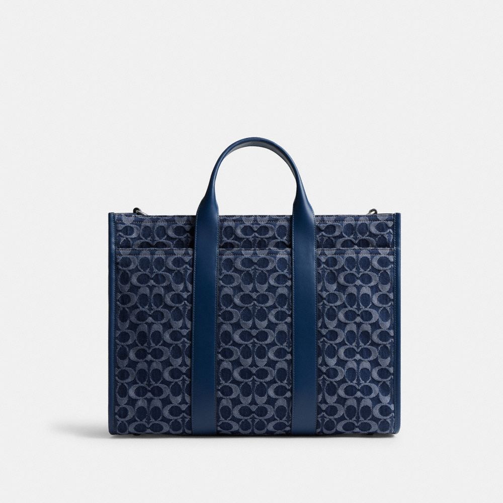 COACH®,Wesley Tote In Signature Denim,Multi Color,Front View image number 0