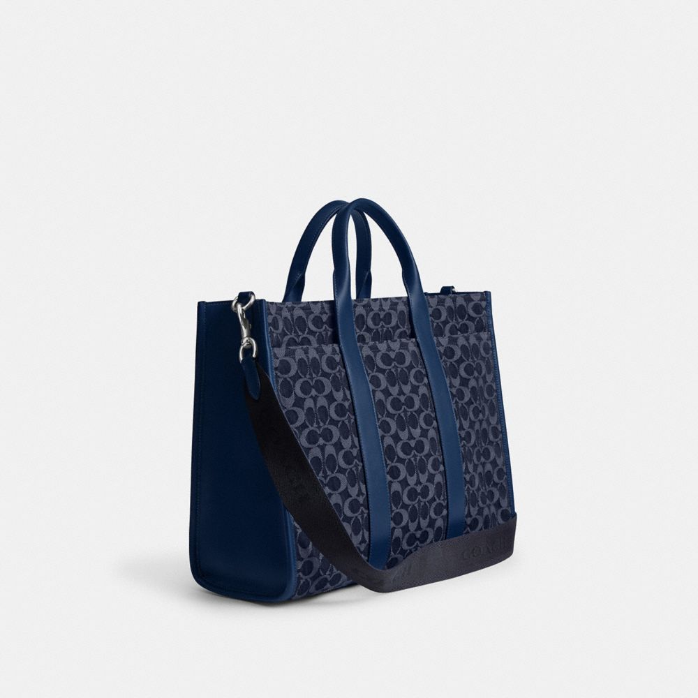 COACH®,Wesley Tote In Signature Denim,,Angle View