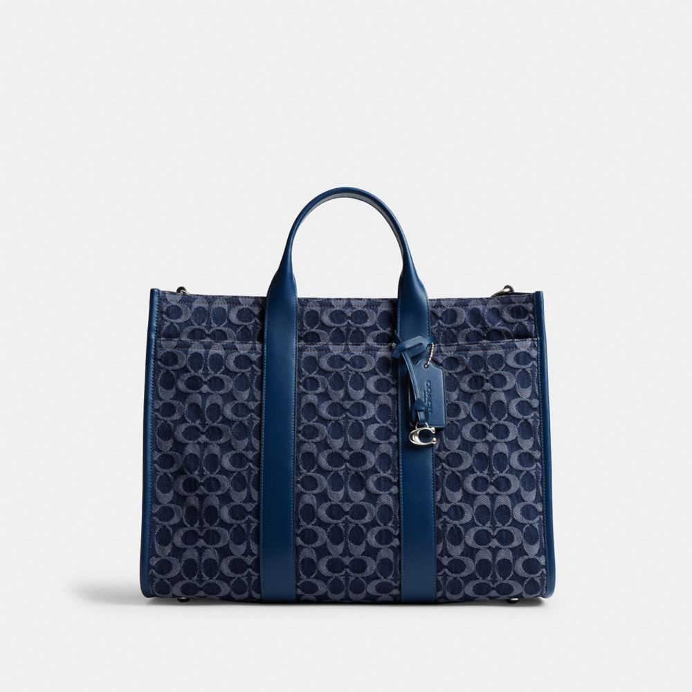 COACH®,Wesley Tote In Signature Denim,Multi Color,Back View