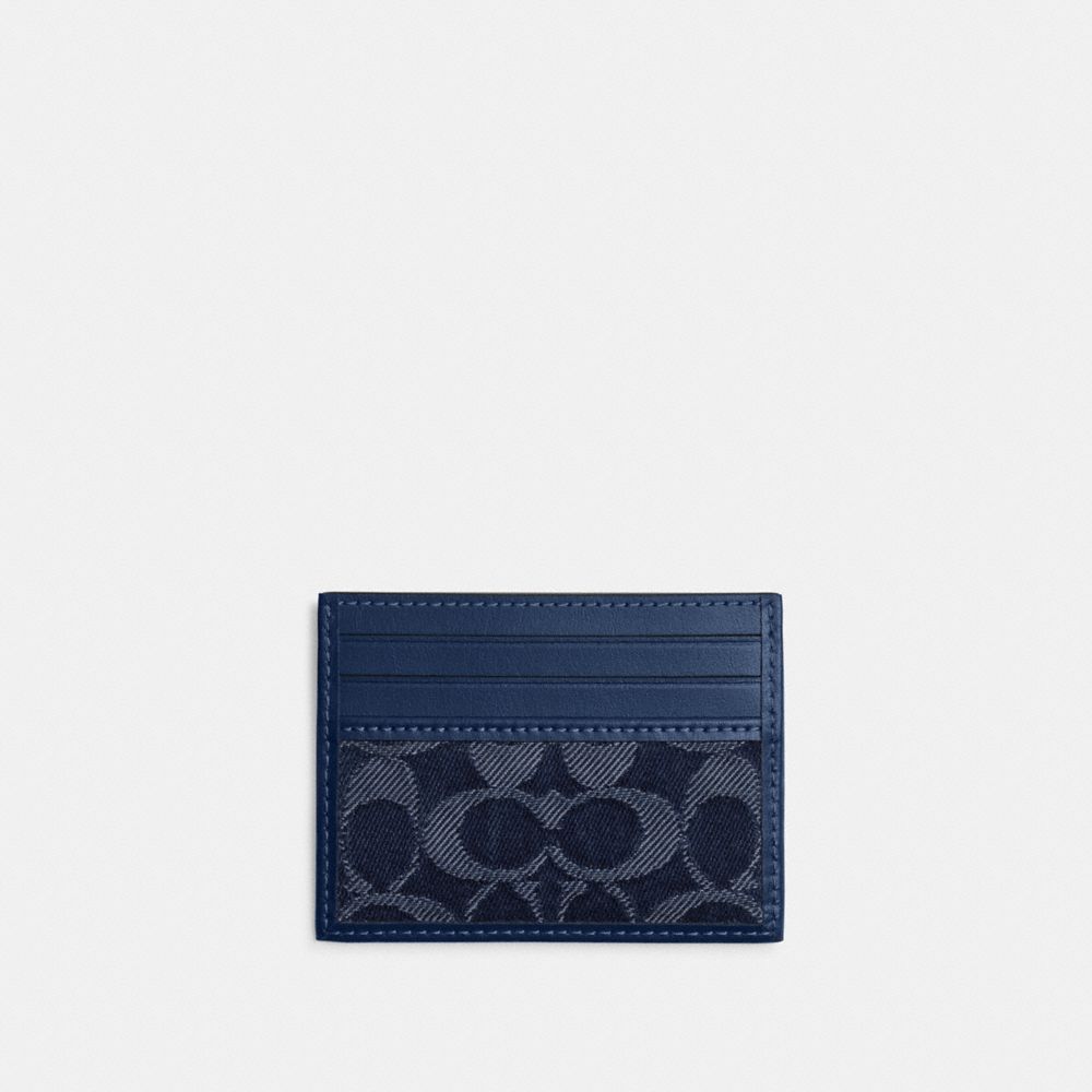 COACH®,Card Case In Signature Denim,Navy,Front View