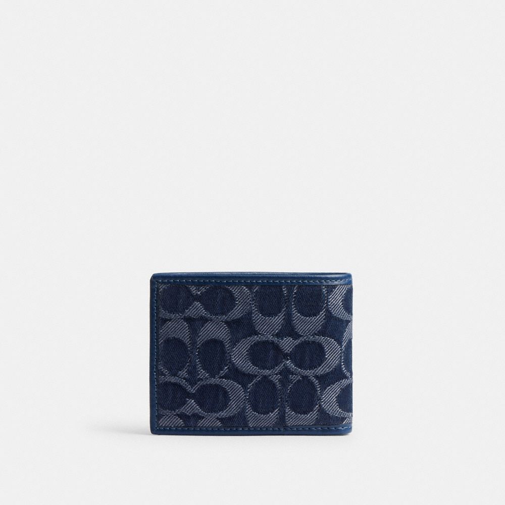 COACH®,Slim Billfold Wallet In Signature Denim,Navy,Back View