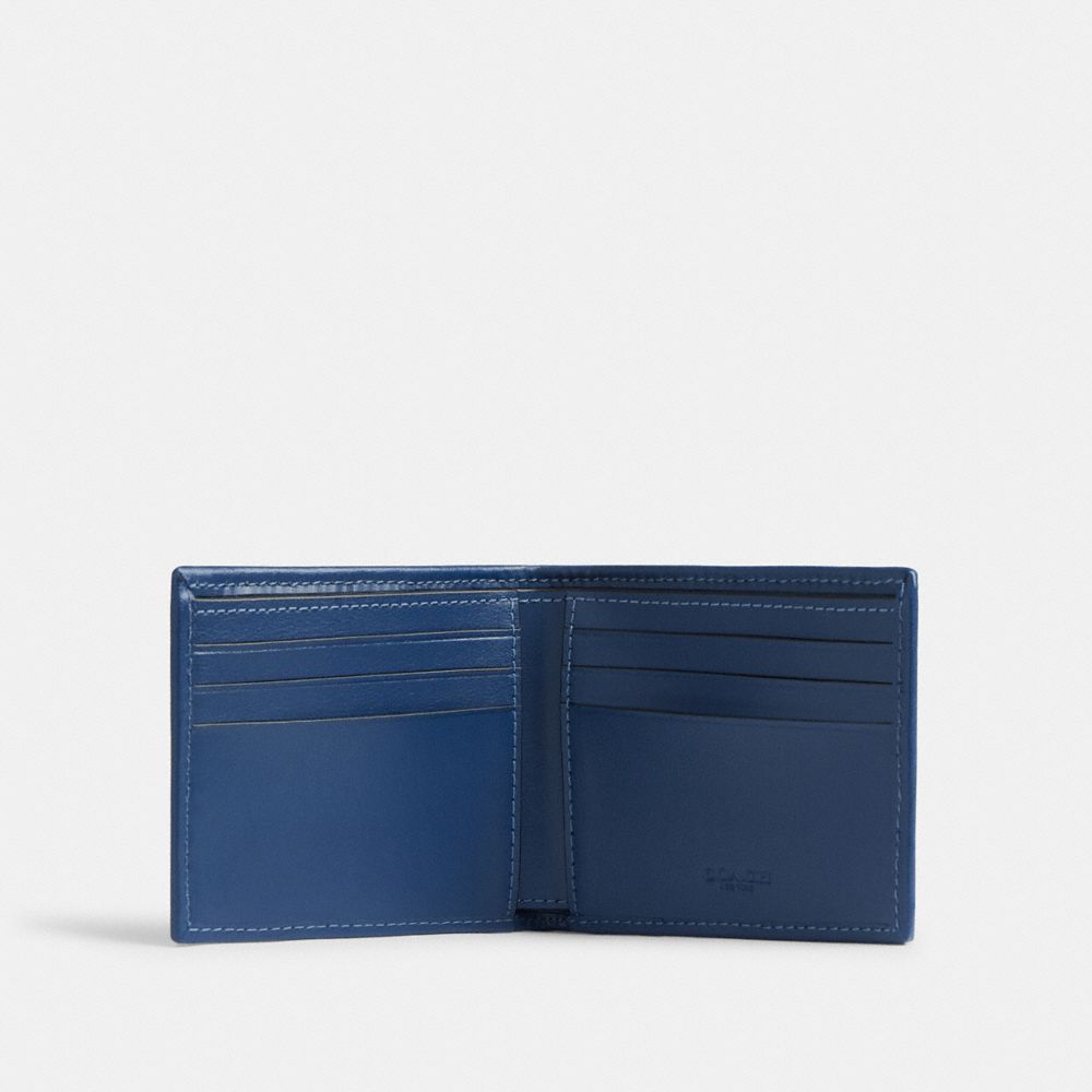 COACH®,Slim Billfold Wallet In Signature Denim,Navy,Inside View,Top View