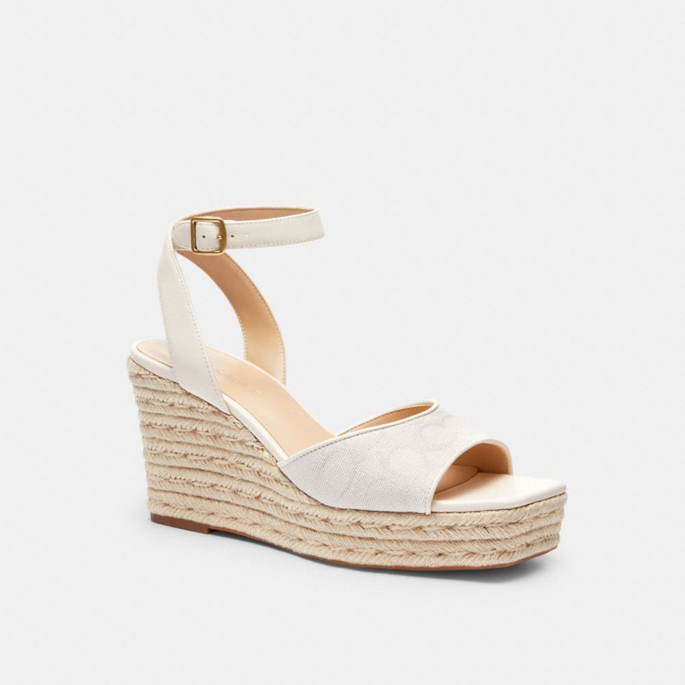 COACH®,Espadrille Wedge In Signature Jacquard,Cream,Front View image number 0