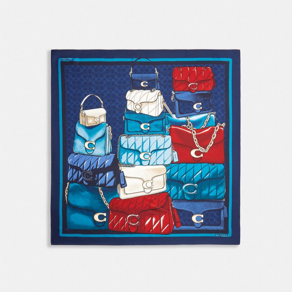 COACH®,Stacked Tabby Bags Print Silk Square Scarf,Silk,Square,Stripe,Casual,,Front View