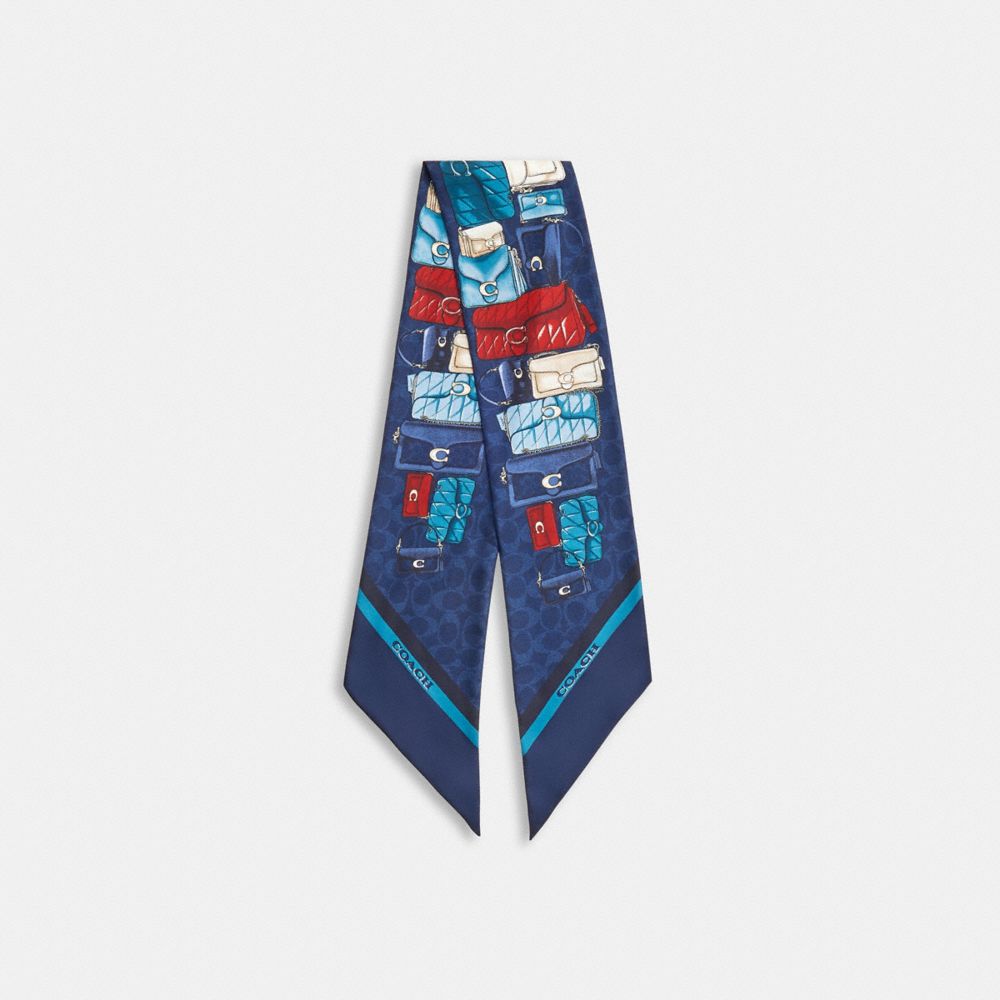 COACH®,Stacked Tabby Bags Print Silk Skinny Scarf,Silk,Neckerchief,Stripe,Casual,,Front View
