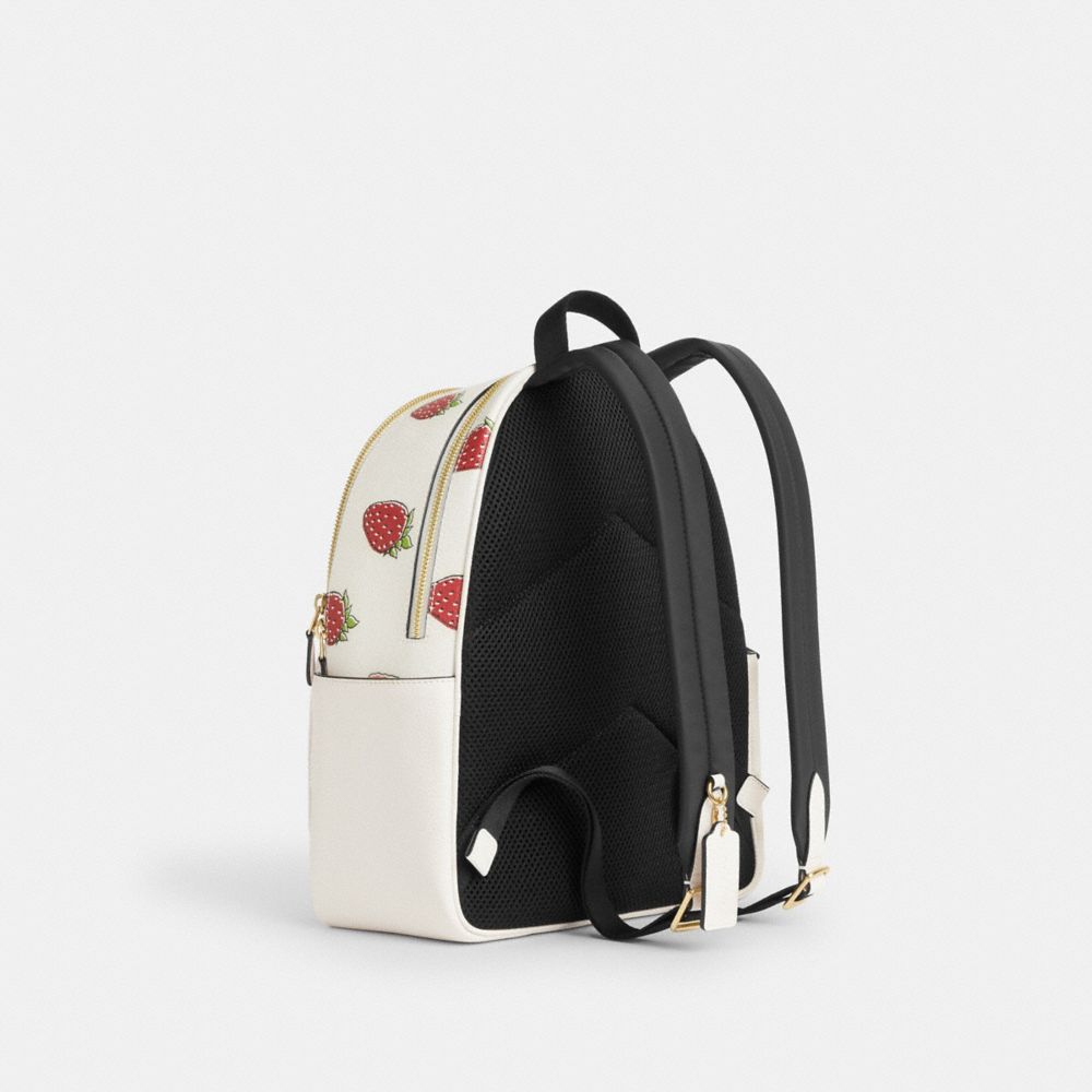 COACH®,Court Backpack With Strawberry Print,White,Angle View