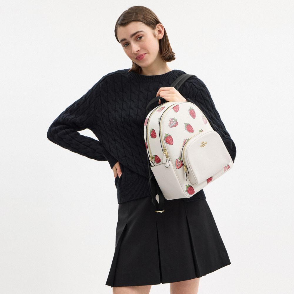 COACH®,Court Backpack With Strawberry Print,White,Detail View