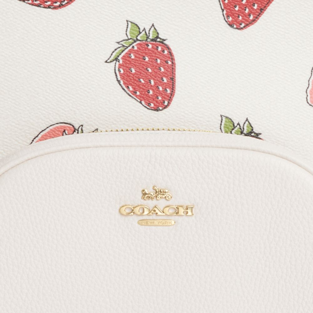 COACH®,Court Backpack With Strawberry Print,Leather,Canvas,Backpack,Logo,Metal,Gold Metal,Casual,White,Closer View