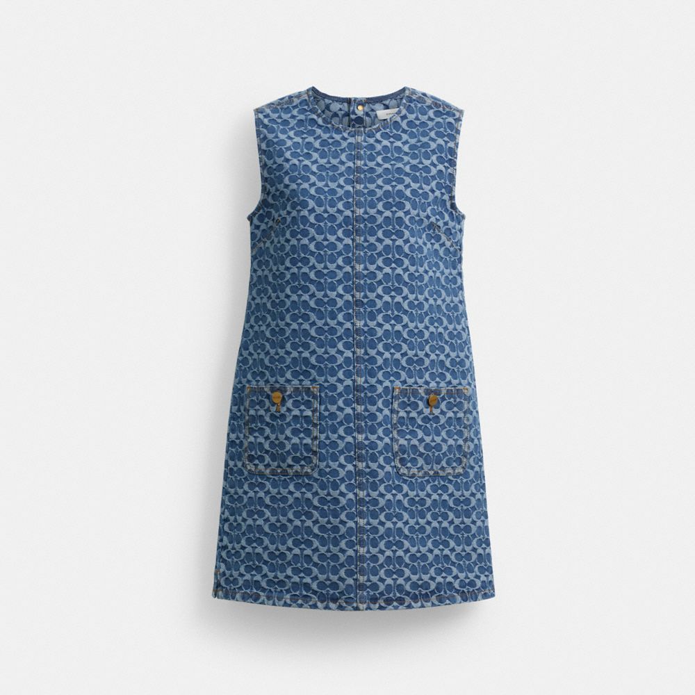 COACH®,Signature Denim Mini Dress In Organic Cotton,Multi Color,Front View