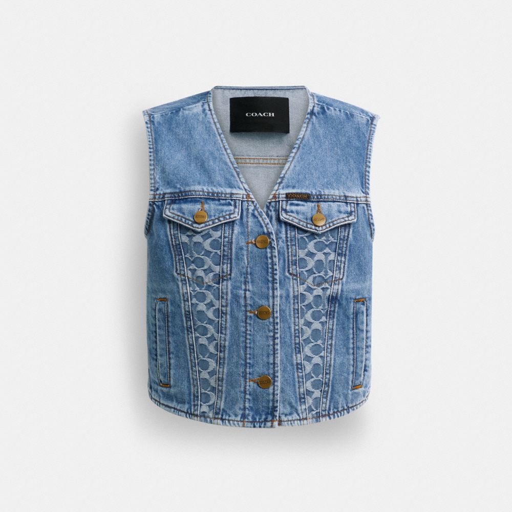 COACH®,Denim Vest In Organic Cotton,,Front View