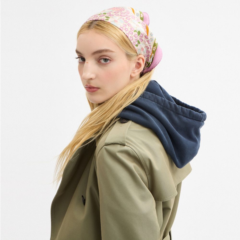 COACH®,Vintage Floral Print Silk Diamond Scarf,Multi Color,Detail View