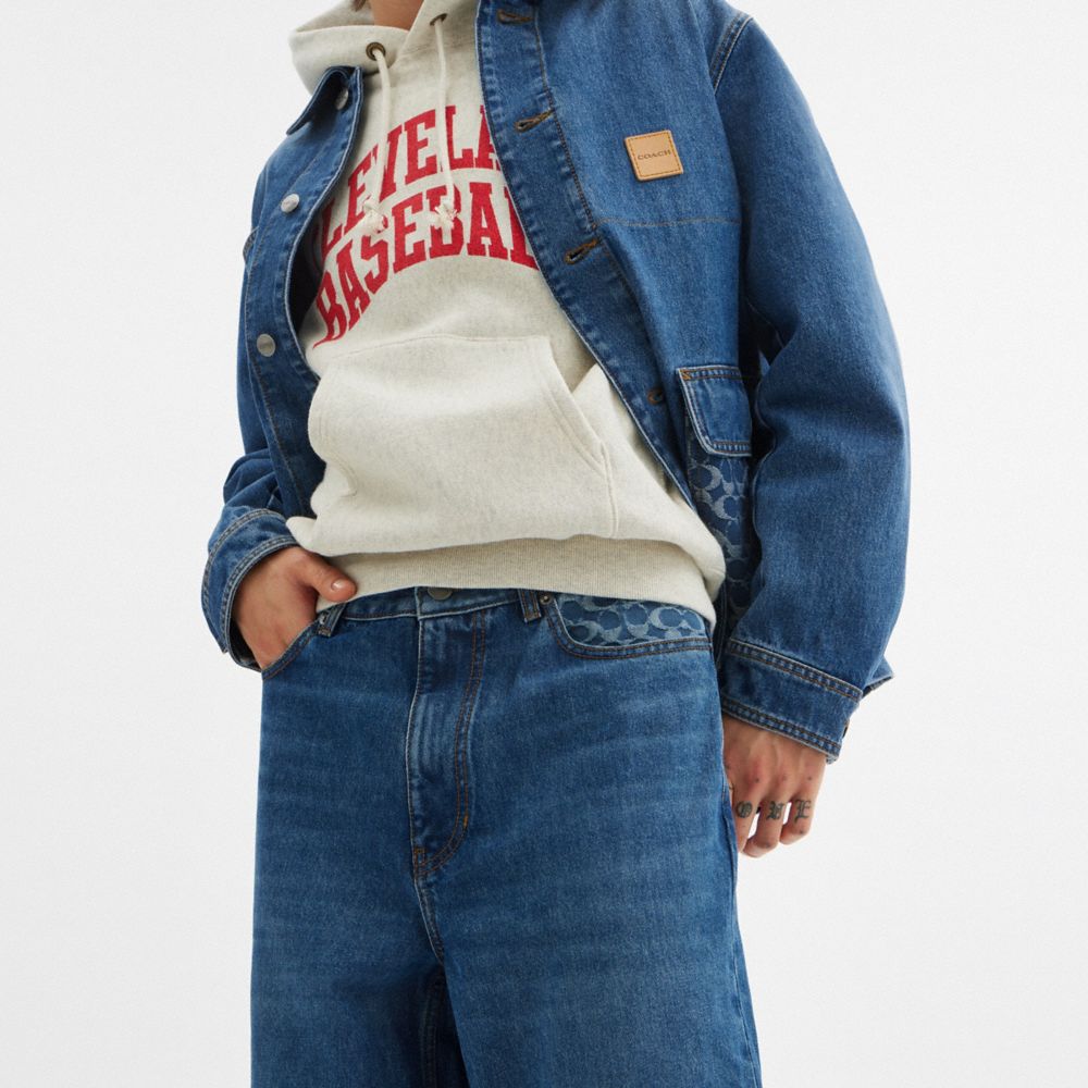 COACH®,Baggy Jeans In Organic Cotton,Cotton,Wide Leg,Whiskering,Casual,,Detail View