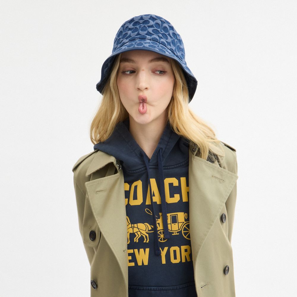 Coach Signature Denim Bucket Hat In Denim