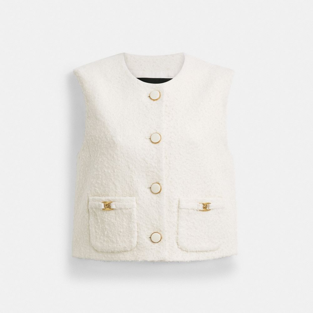 COACH®,Heritage C Boucle Vest,Cream,Front View