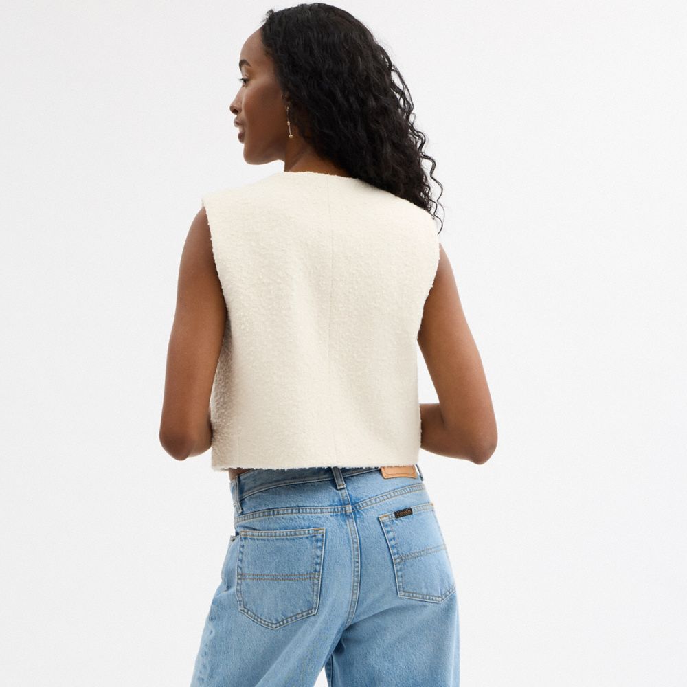 COACH®,Heritage C Boucle Vest,Cream,Scale View