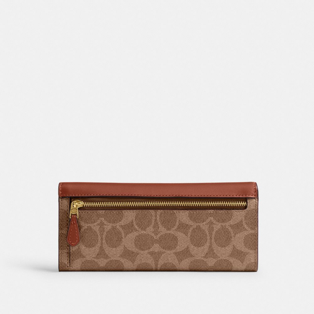 COACH®,Mila Long Flap Wallet In Signature Canvas,,Back View