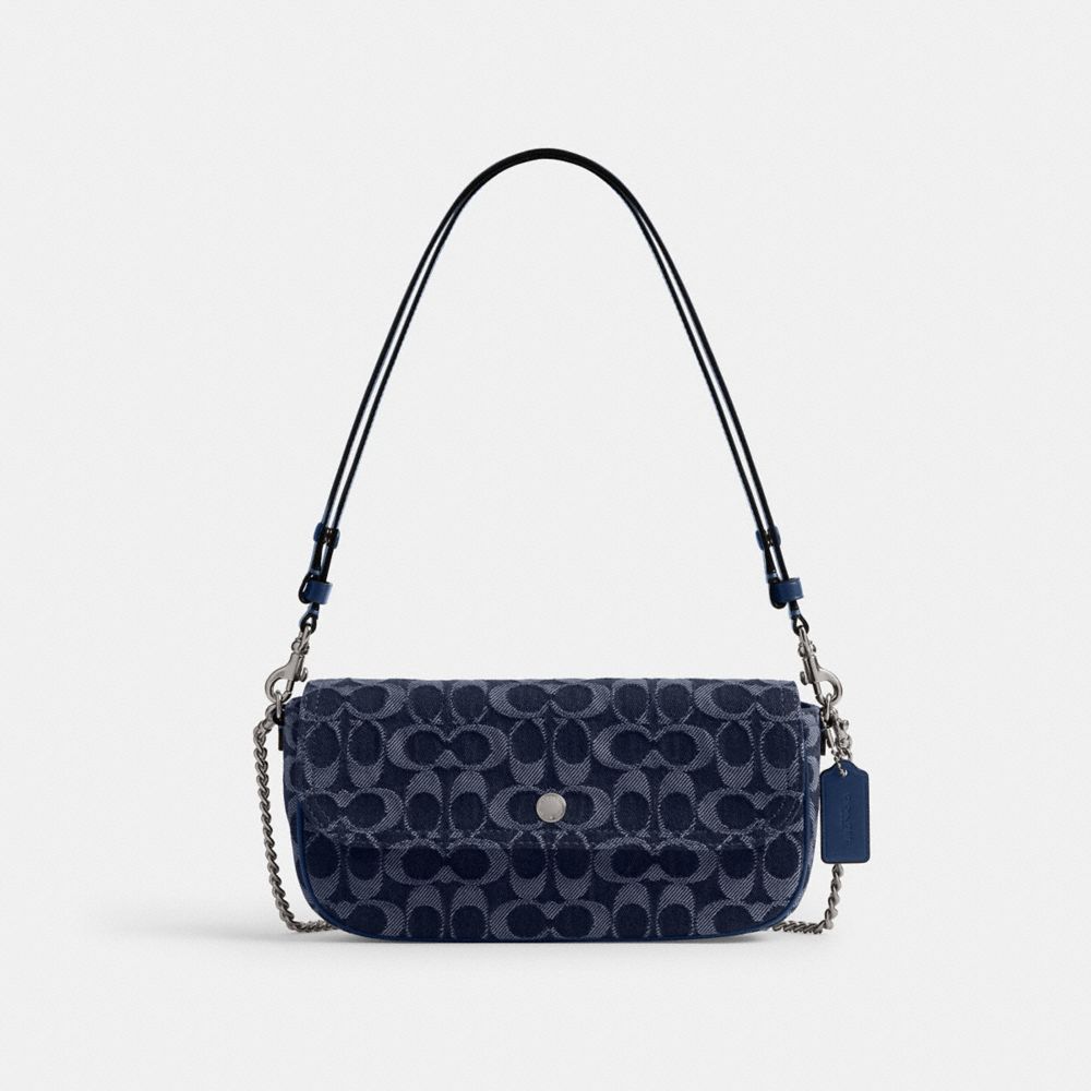 COACH®,Brook Flap Chain Bag In Signature Denim,Navy,Front View