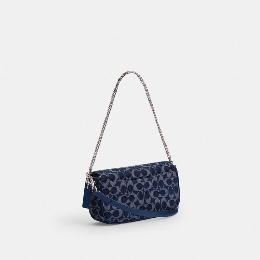 Coach Brook Flap Chain Bag In Signature Denim In Silver/deep Blue Multi