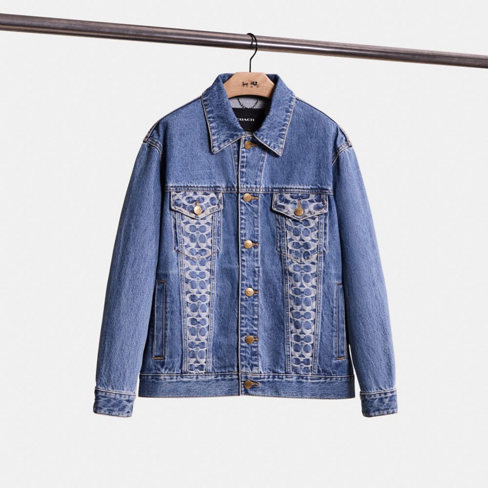 COACH®,Restored Oversized Signature Denim Jacket,,Front View