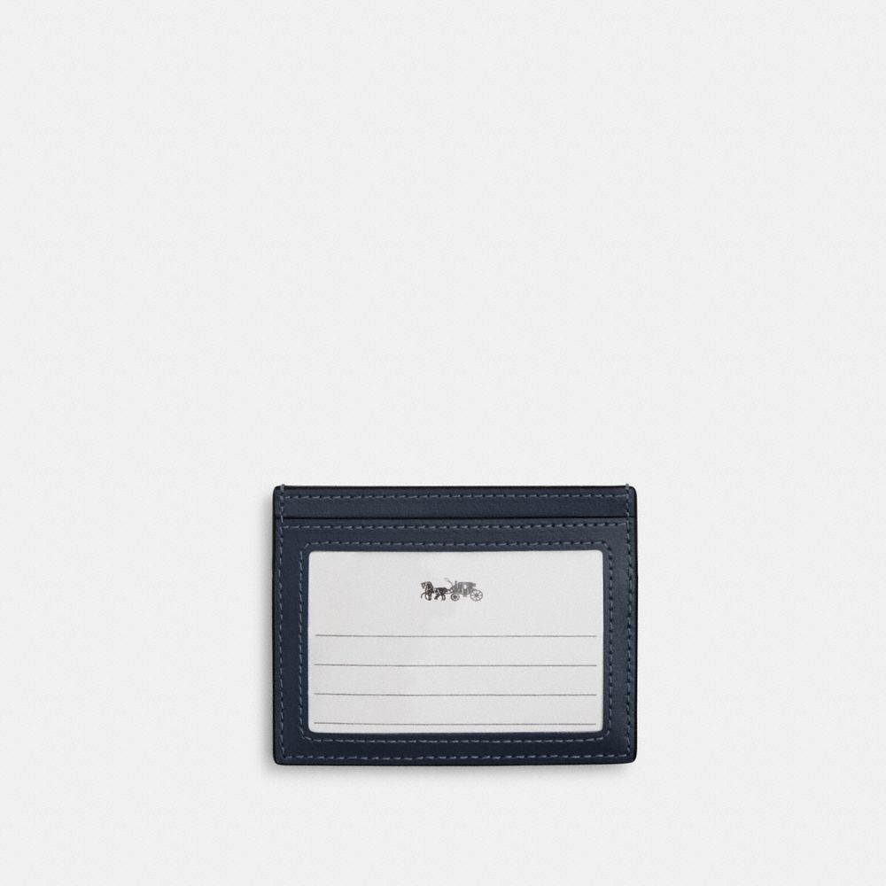 COACH®,PORTE-CARTES FIN POUR PIÈCES D’IDENTITÉ EN COTON RÉGÉNÉRÉ AVEC MATELASSAGE,Denim,Or/Indigo,Back View