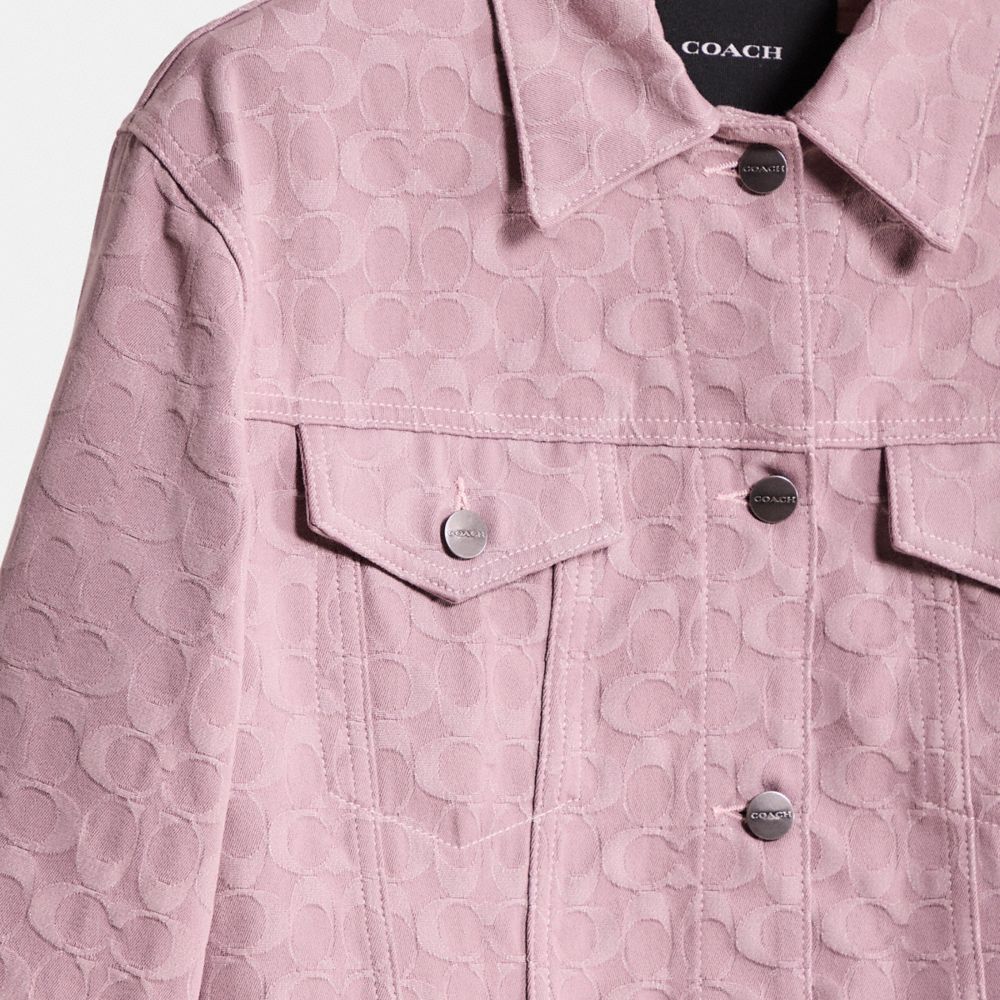 COACH®,Restored Cropped Signature Jacquard Denim Jacket,Cotton,Denim,Button,Casual,Blush,Scale View