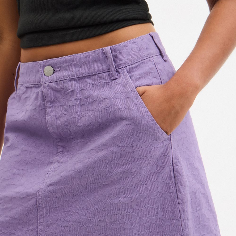 COACH®,Signature Denim Skirt,Purple,Detail View