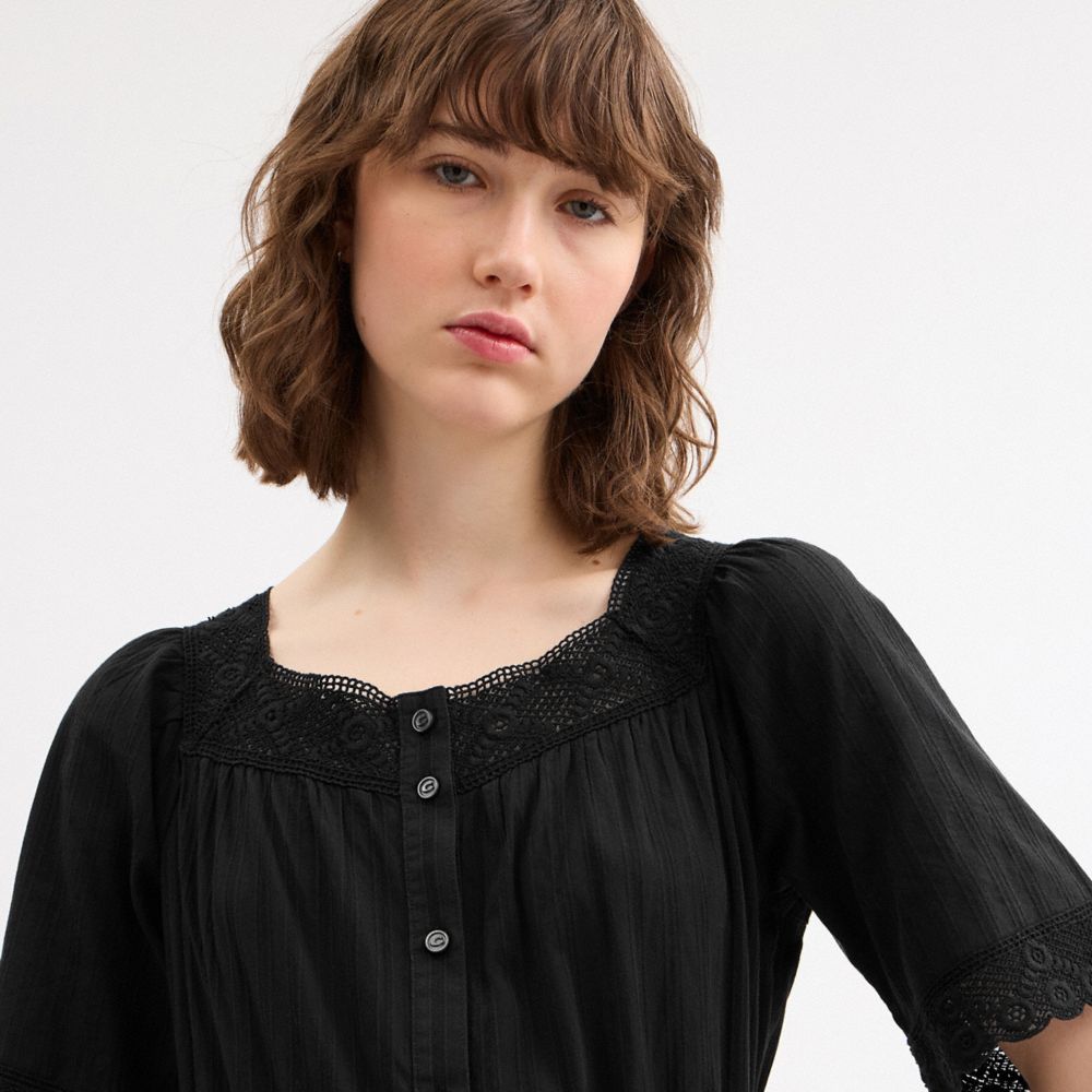 COACH®,Crochet Trim Dress,,Detail View