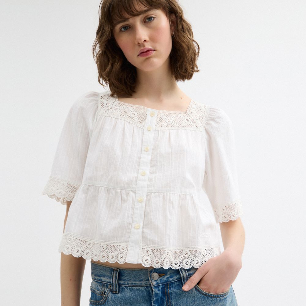 COACH®,Crochet Trim Top,,Detail View