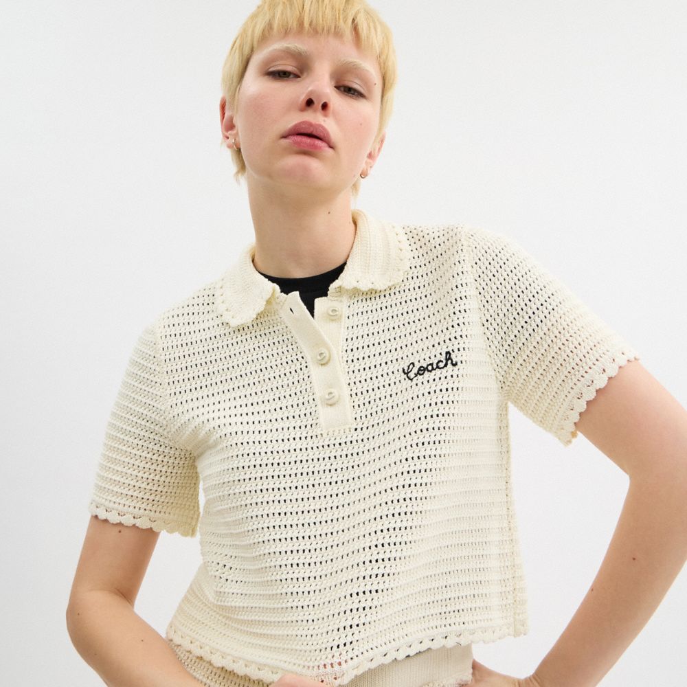 COACH®,Knit Cropped Polo,,Detail View