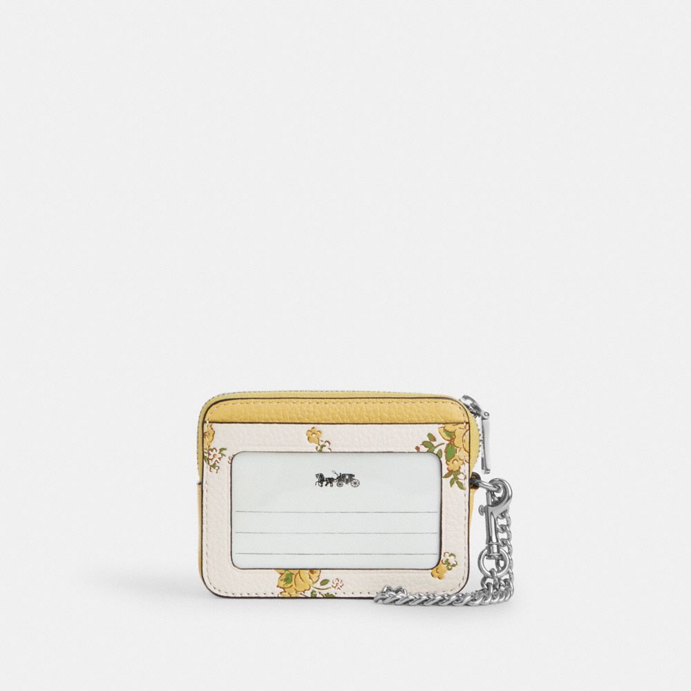 COACH®,ジップ カード ケース・フローラル プリント,ｼﾙﾊﾞｰ/ﾁｮｰｸ ﾏﾙﾁ