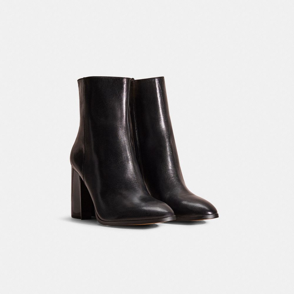 COACH®,Restored Brielle Bootie,Rubber,Leather,Bootie,Pull Tab,Sustainable,Day Party,Black,Angle View