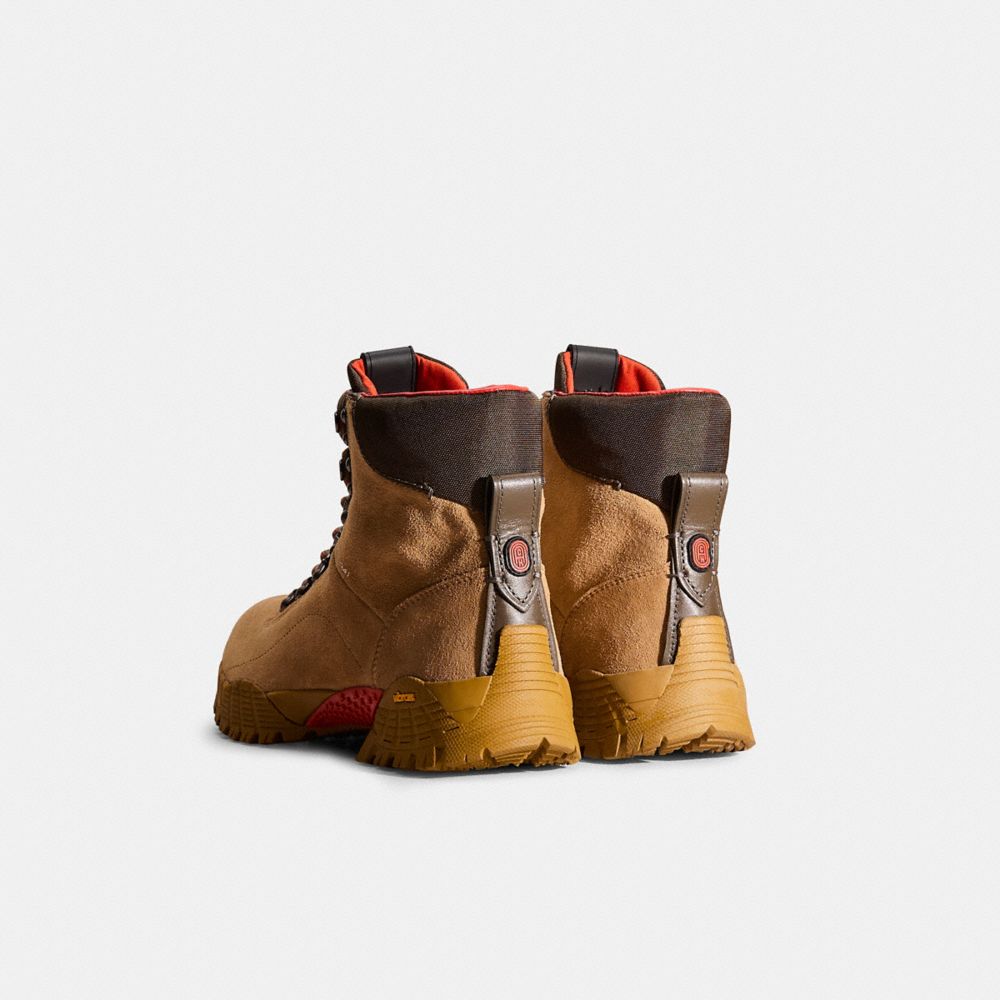COACH®,Restored Hybrid Coach City Hiker Boot,Suede,Rubber,Hiking,Boots,Color Block,Mixed Media,Sustainable,Traction,Outdoor,Beige,Back View