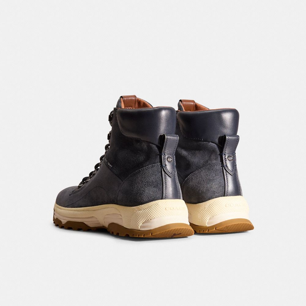 COACH®,Restored Coach City Hiker Boot,Suede,Rubber,Boots,Hiking,Color Block,Casual,Black,Back View