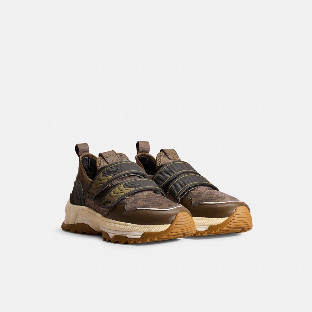 COACH®,Restored C143 Two Strap Runner,Rubber,Neoprene,Activewear,Color Block,Flexible,Activewear,Brown,Angle View