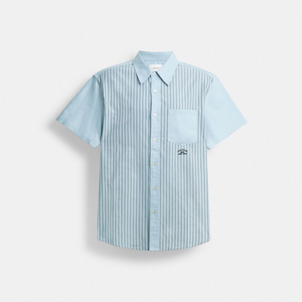 COACH®,Striped Mixed Media Oxford Shirt,,Front View