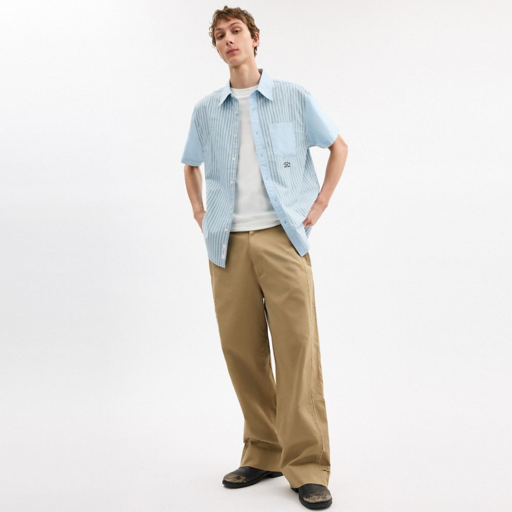 COACH®,CHEMISE OXFORD EN MATIÈRES MÉLANGÉES À RAYURES,Bleu/Bleu multi,Scale View