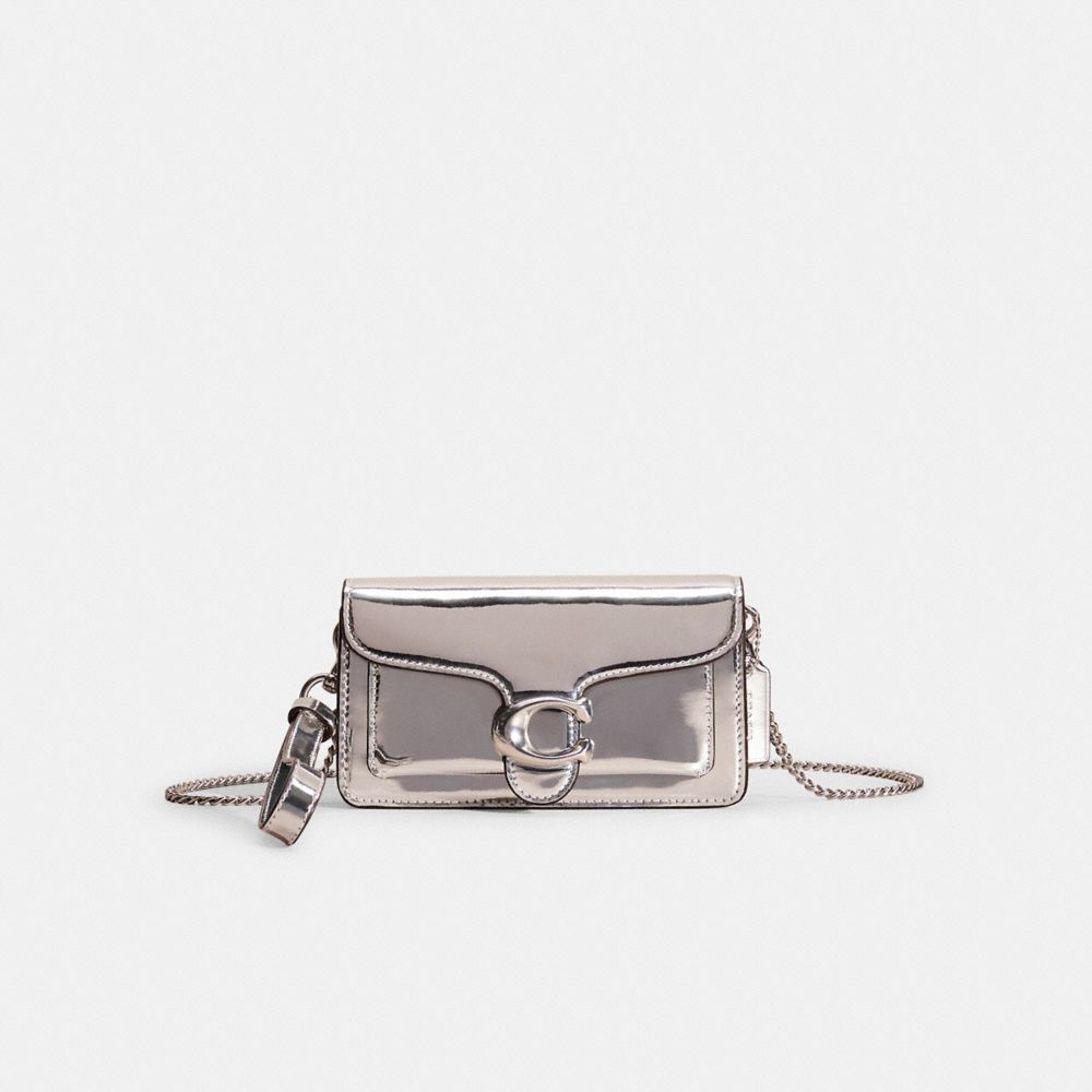 COACH®,Restored Tabby Crossbody In Silver Metallic,Clutch,Wristlet,Metal,Logo,Casual,Silver,Front View