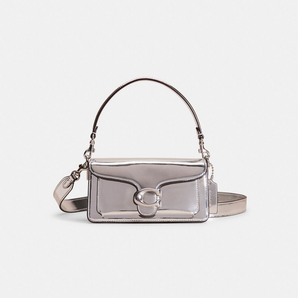 COACH®,Restored Tabby Shoulder Bag 20 In Metallic,Crossbody,Metal,Logo,Silver Metal,Day Party,Silver,Metallic,Front View