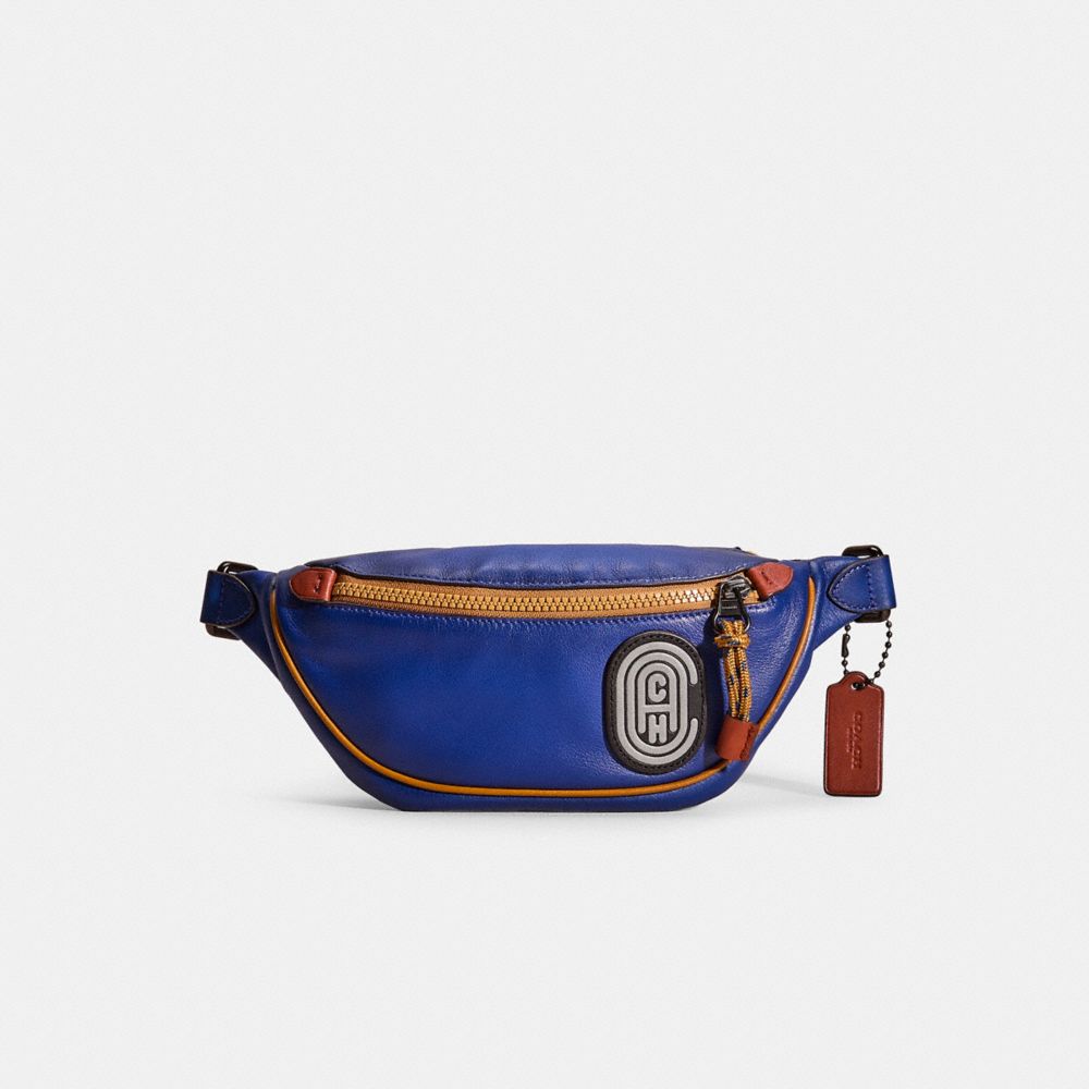 COACH®,Restored Rivington Belt Bag 7 With Reflective Coach Patch,Blue,Front View