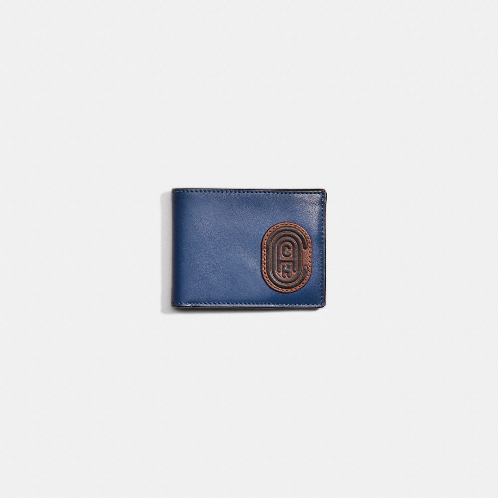 COACH®,Restored Slim Billfold Wallet With Coach Patch,Blue,Front View