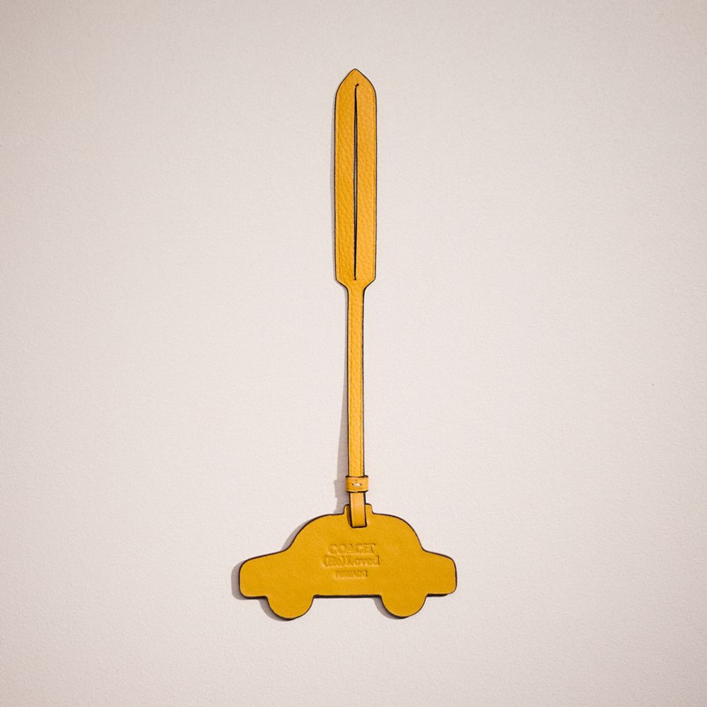 COACH®,Remade Taxi Bag Charm,Leather,Bag Charm,Logo,Casual,Mustard,Back View