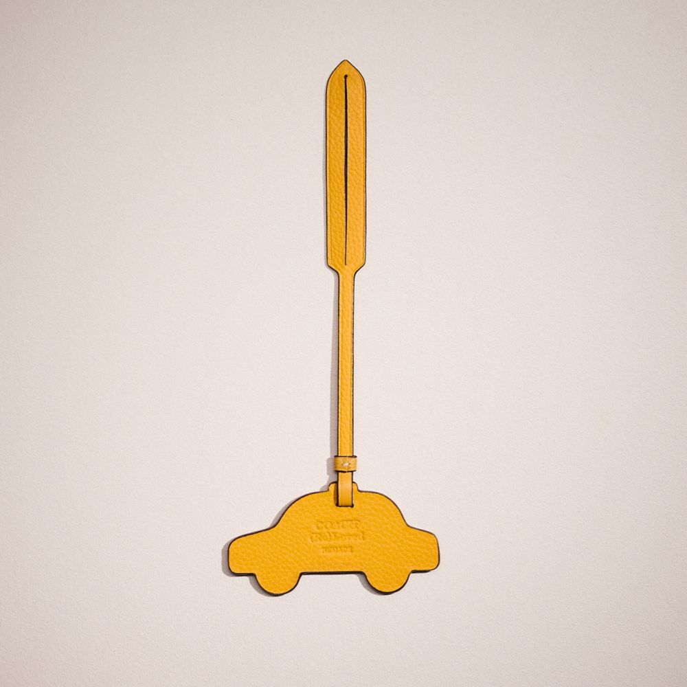 COACH®,Remade Taxi Bag Charm,Leather,Bag Charm,Logo,Casual,Mustard,Back View