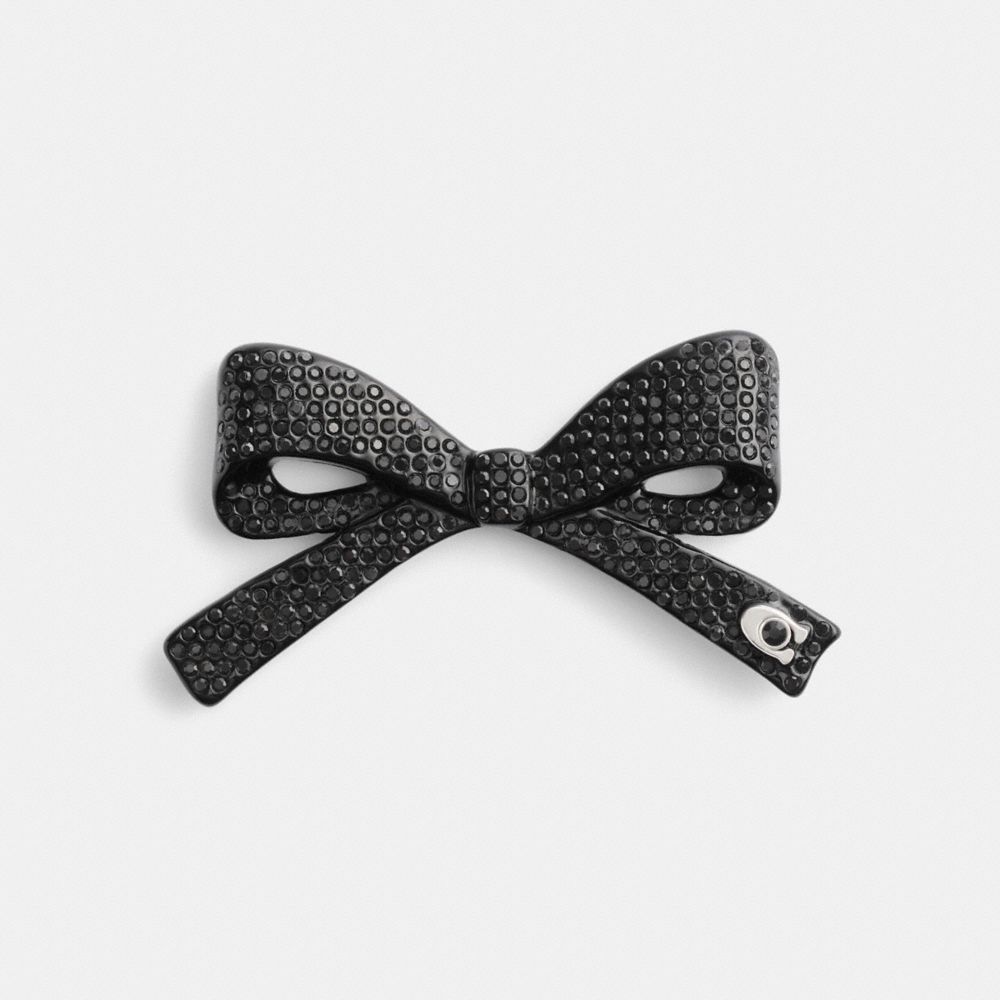 COACH®,Pavé Bow Barrette,Hair Pin,Resin,Glass,Crystal,Logo,Rhinestones,Bow,Securing Hair,Steel,Casual,Metallic,Black,Front View image number 0