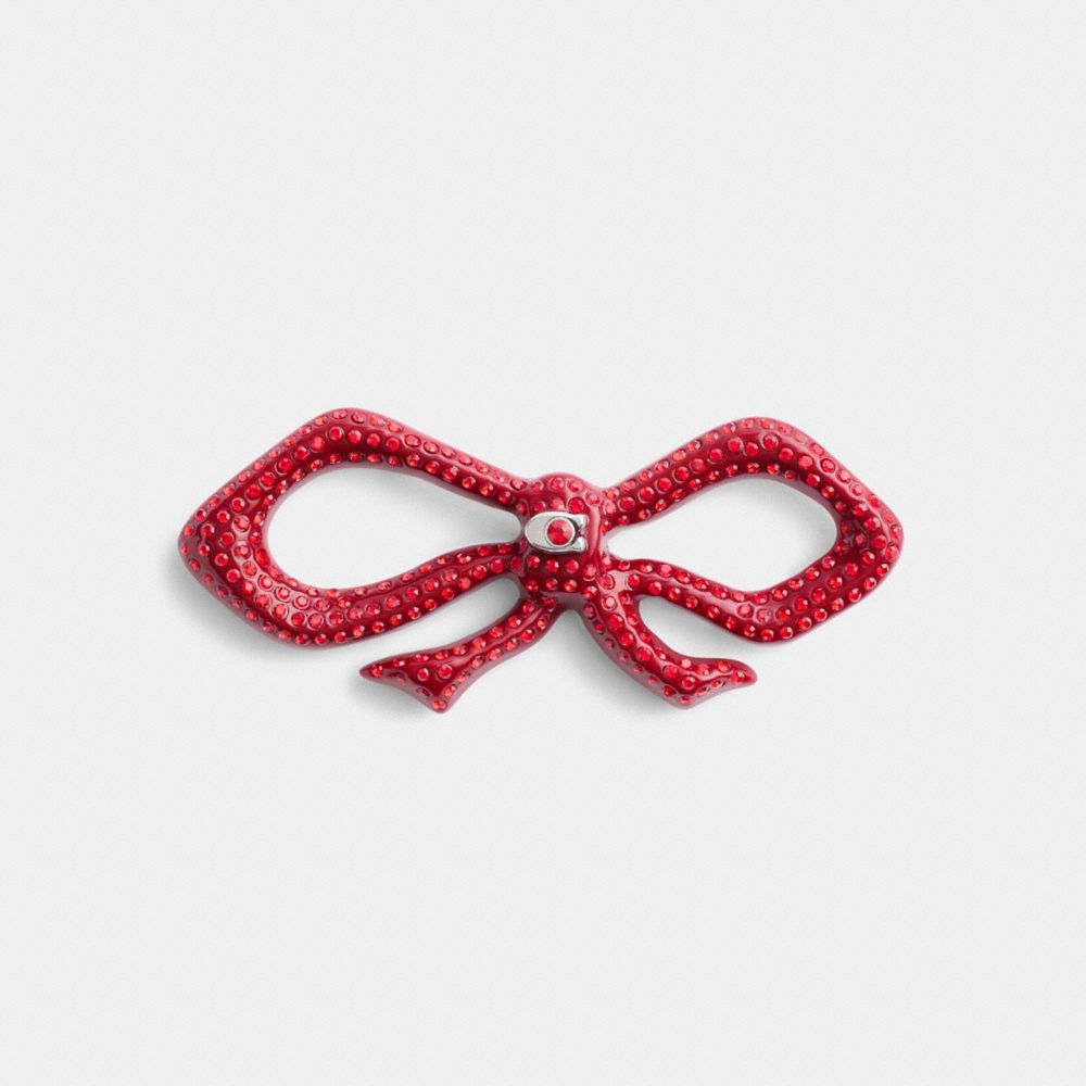 COACH®,Pavé Bow Barrette,Metal,Hair Pin,Resin,Crystal,Glass,Logo,Bow,Rhinestones,Securing Hair,Steel,Casual,Metallic,Red,Front View image number 0