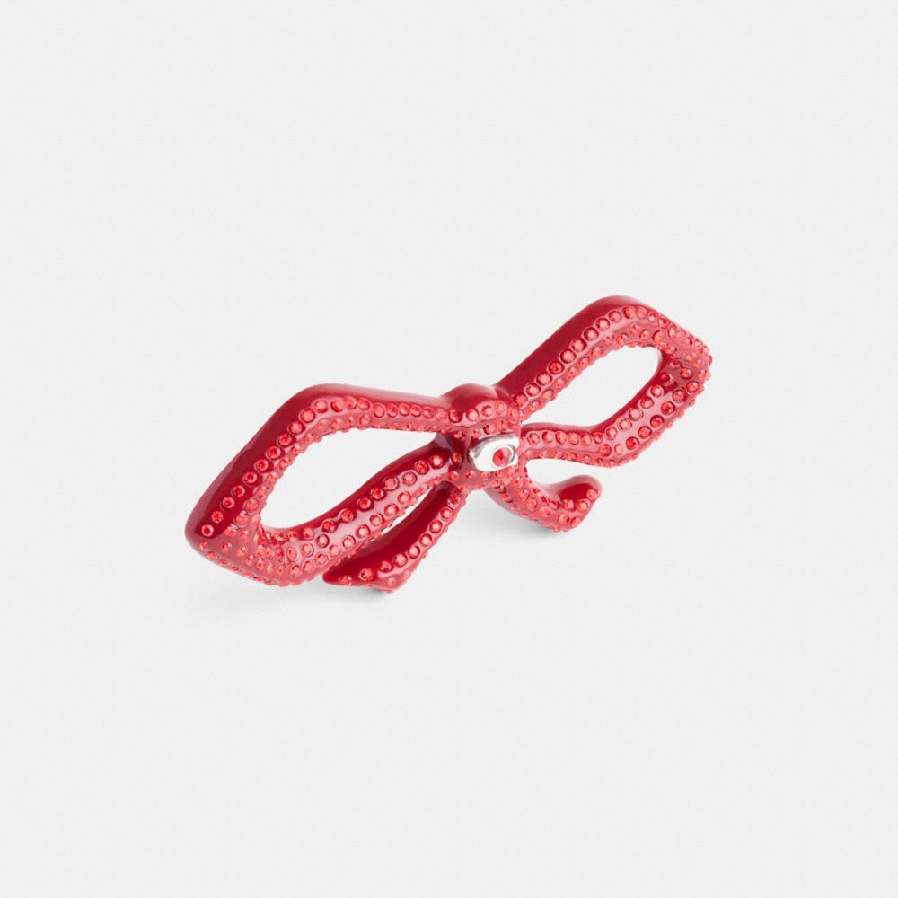 COACH®,Pavé Bow Barrette,Metal,Hair Pin,Resin,Crystal,Glass,Logo,Bow,Rhinestones,Securing Hair,Steel,Casual,Metallic,Red,Alternate View