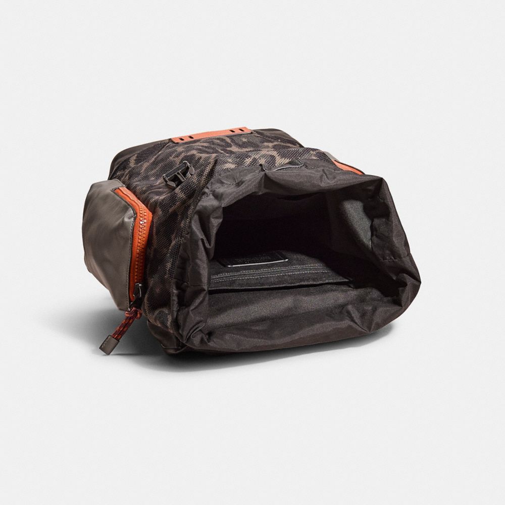 COACH®,Upcrafted Ranger Backpack With Camo Script Print,,Inside View,Top View